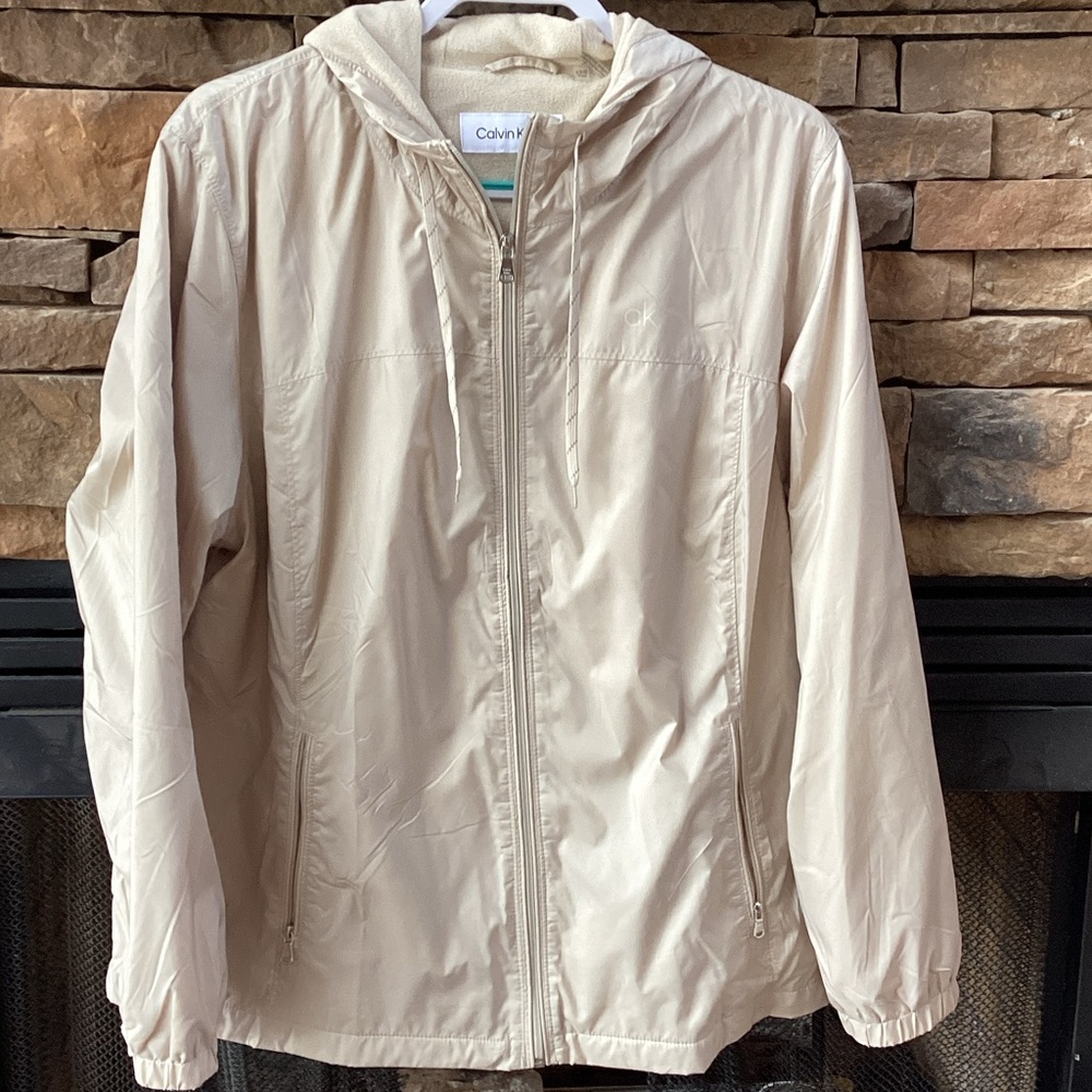 Calvin Klein Light Tan Fleece Lined Hooded Zip Up Jacket - Picture 1 of 5
